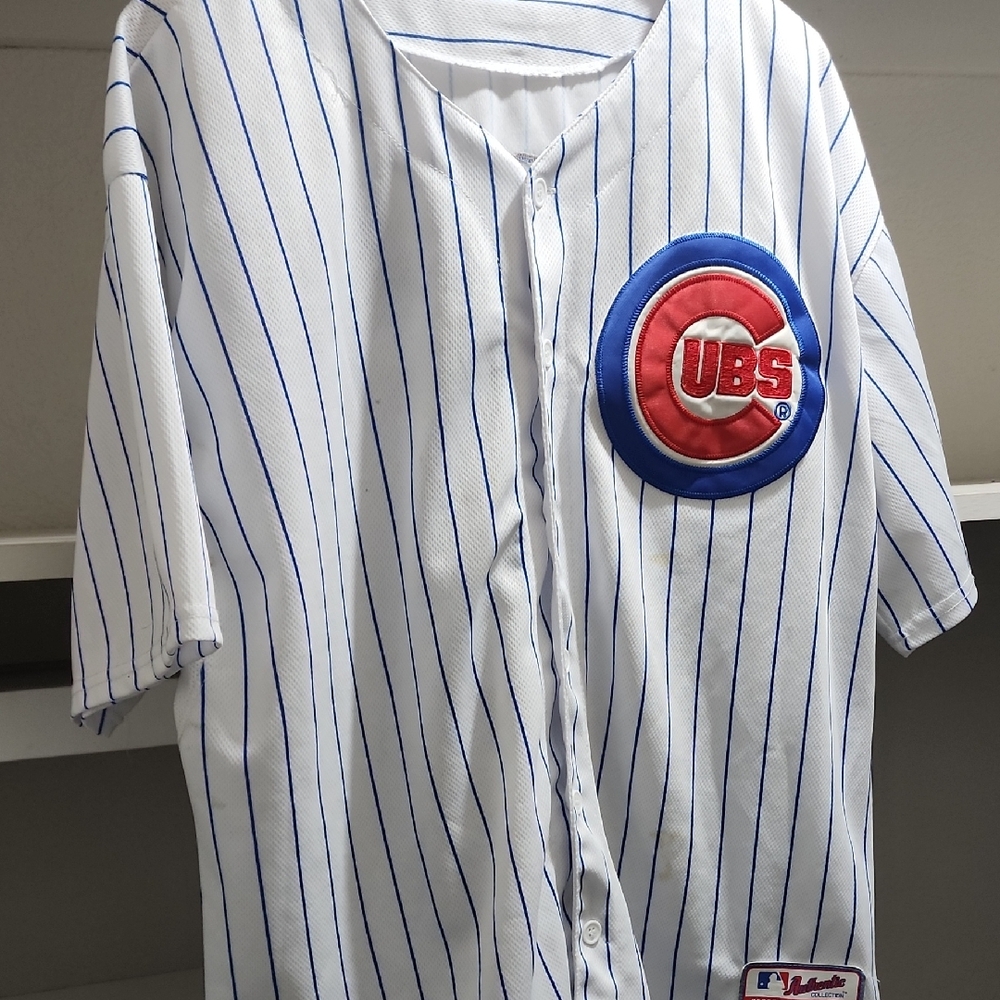 Majestic White and Blue Striped Jersey